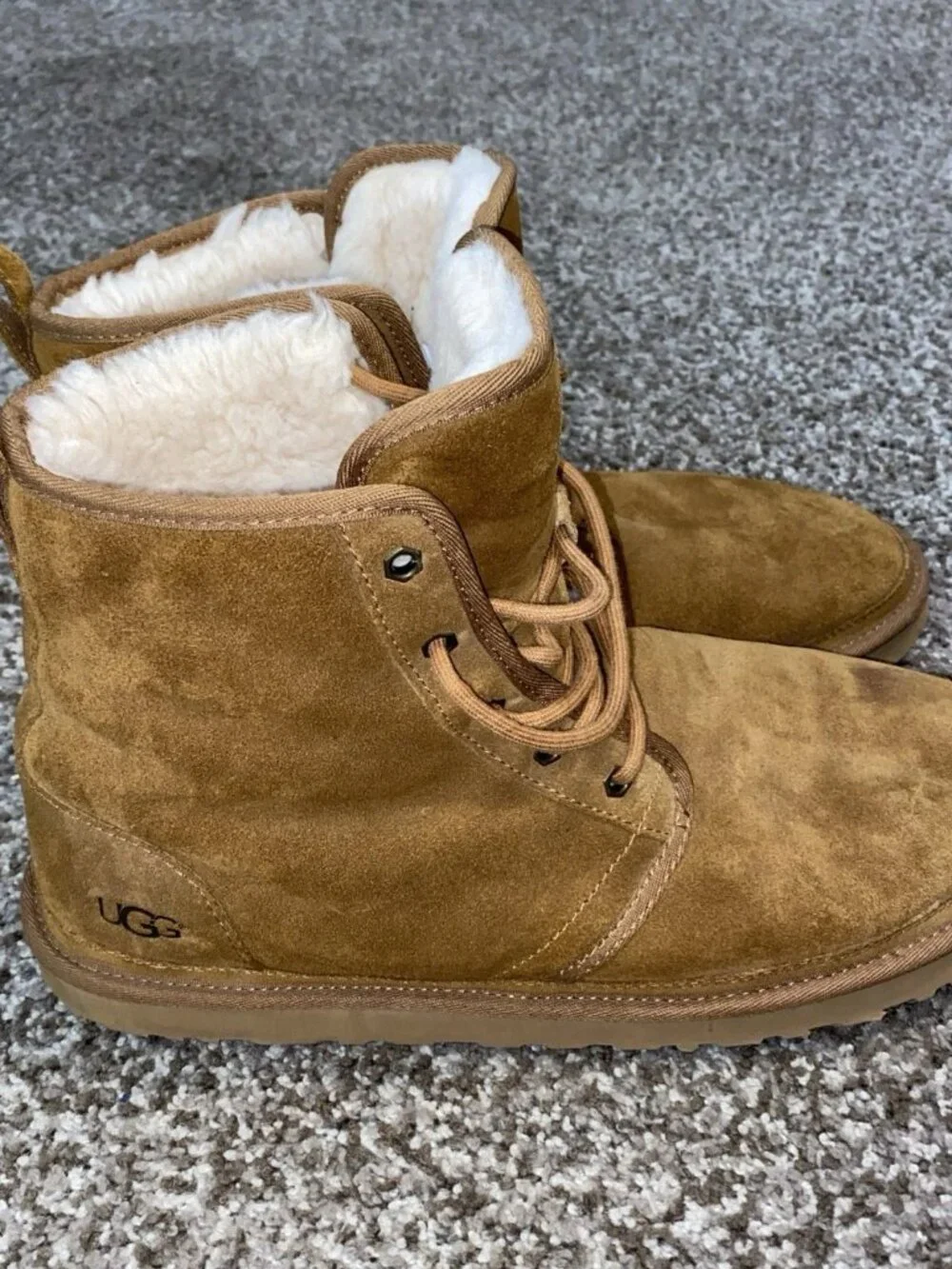 UGG Neumel Chestnut Suede Sheepskin Lined Chukka Boots Mens 13 EUC